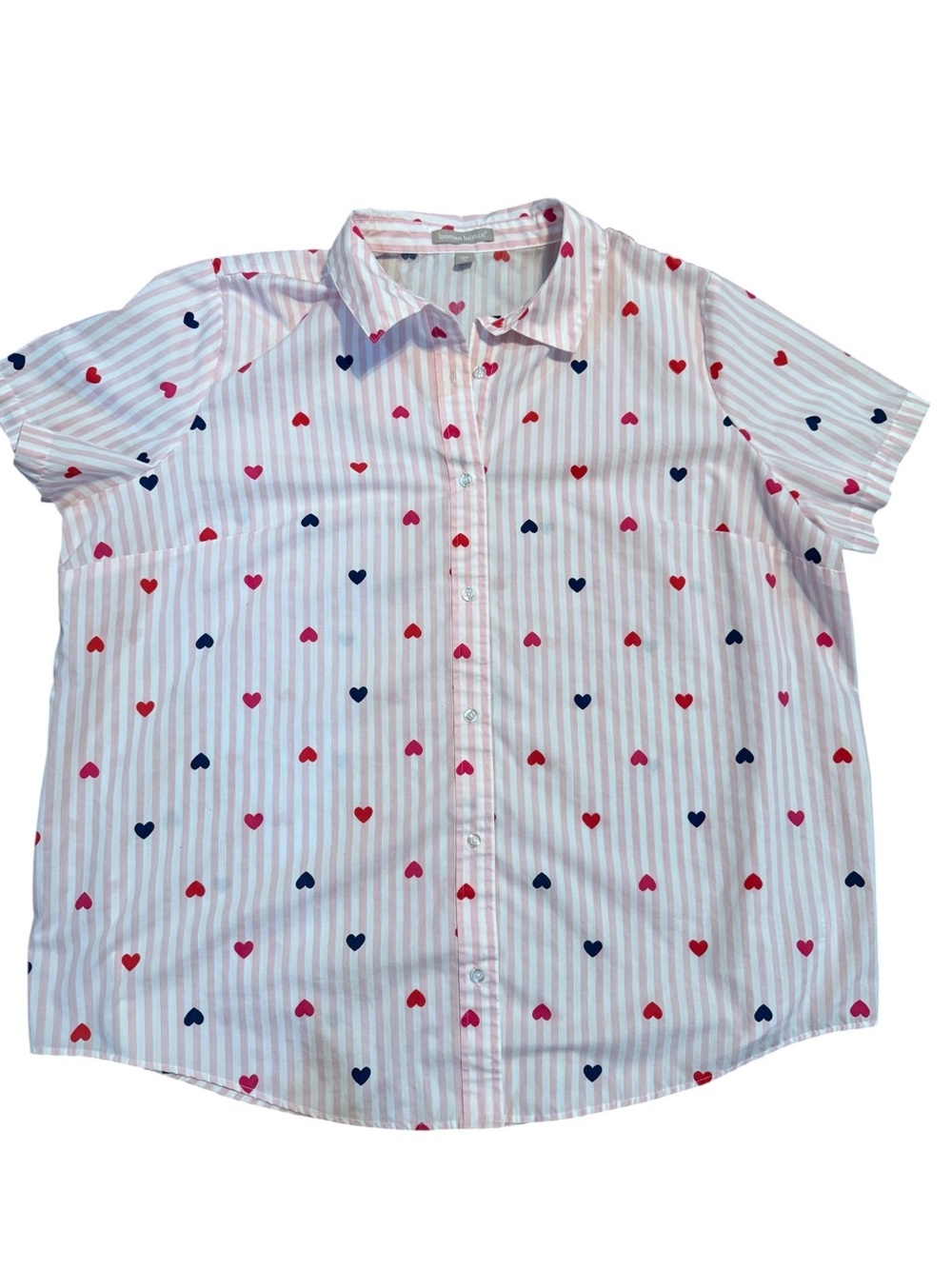 Woman Within White & Pink Striped Short-Sleeve Button-Up Size 1X 22-24
